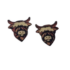 Wooden Highland cattle cow stud earrings